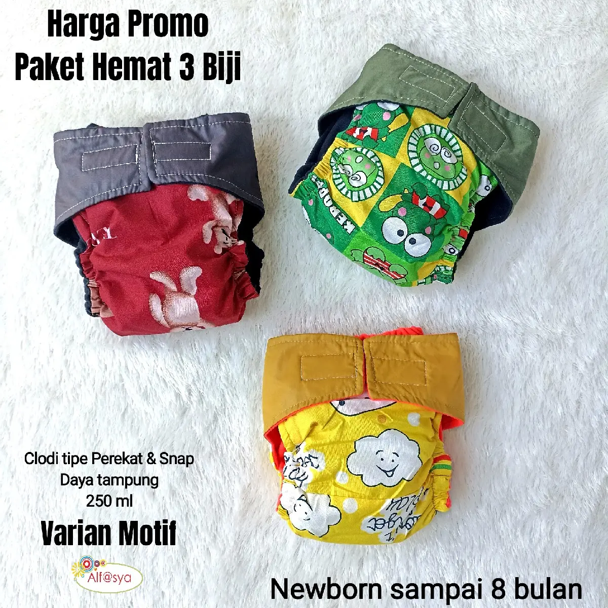 Popok Paket 3 Biji Tipe Perekat bayi Newborn 0-5 Bln, Clodi perekat plus insert