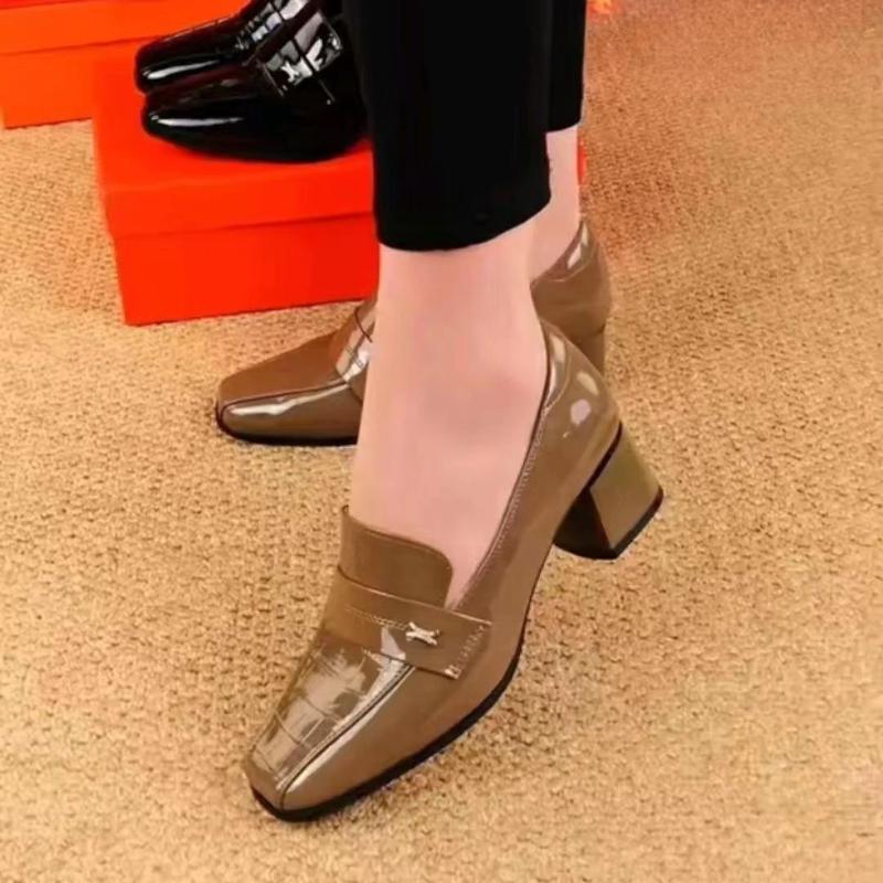 Giày Cao Gót, Da Thật, Dành Cho Nữ, Phong Cách Anh Quốc, Gót Chunky, Da Bóng, Giày Lười, Gót Trung Bình Hàng Mới Về Mùa Lò Xo Và Mùa Thu 2024 5