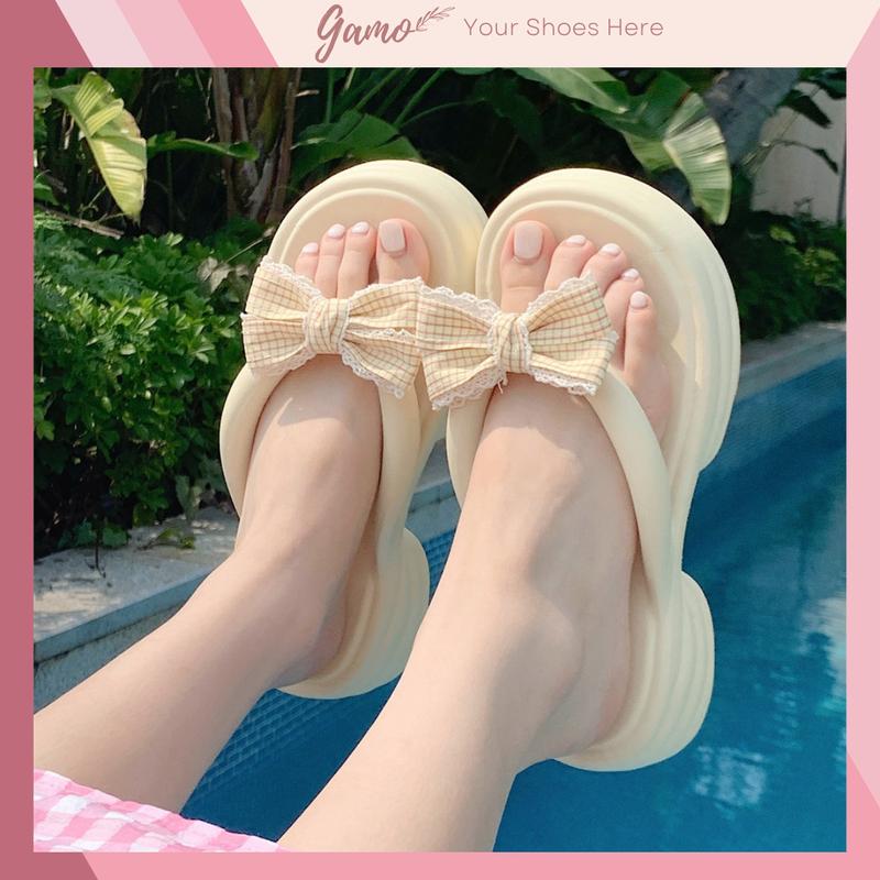Dép kẹp nữ đi biển [TĂNG 1 SIZE][XIXITIAO] đế cao 5cm phối nơ dễ thương Gamo DK-06