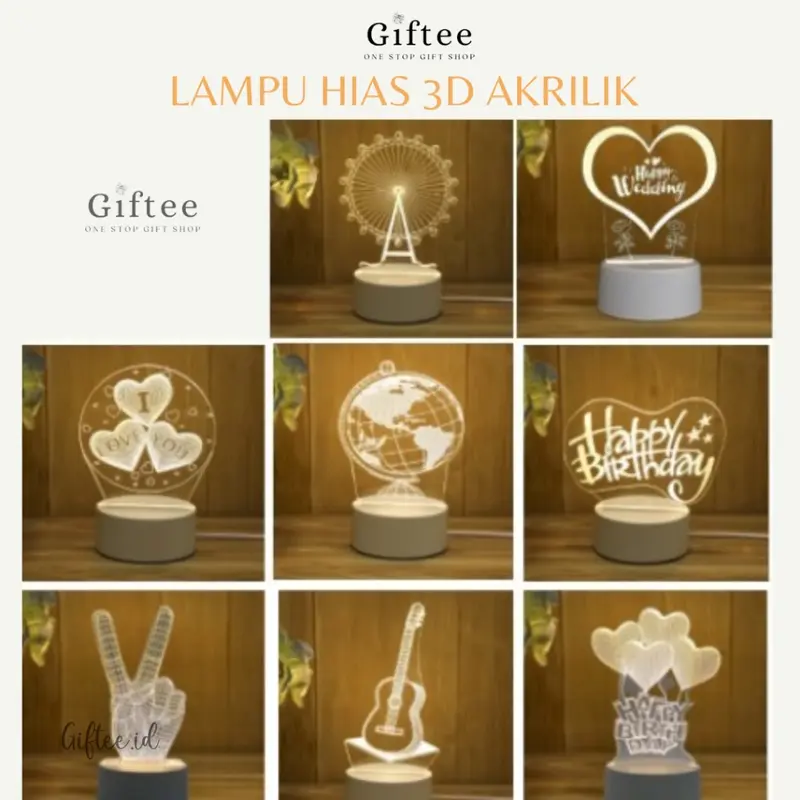 LAMPU HIAS LED ACRYLIC TRANSPARANT KACA 3D AKRILIK 3 DIMENSI DEKORASI KAMAR PAJANGAN RUMAH HIASAN MALAM NIGHT LAMP TIDUR TRANSPARAN HAMPERS KADO HADIAH GIFT BOX HAMPERS ULTAH ULANG TAHUN BIRTHDAY GRADUATION WISUDA VALENTINE HARI KASIH SAYANG ANNIVERSARY 0