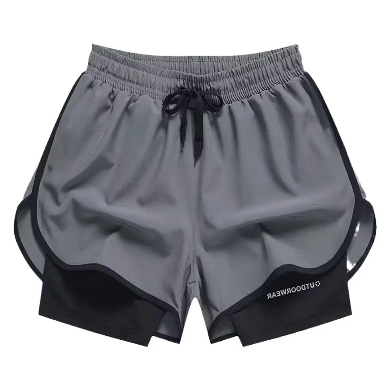 Men's Running Exercise Shorts, Outdoor Leisure Slim Marathon Double-Layer Fitness Pants