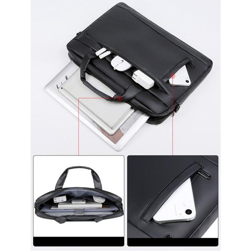 Product Introduction of New Business Briefcase Bag Waterproof 15 Inch Laptop Bag Leather Shoulder Office Handbag Men 12