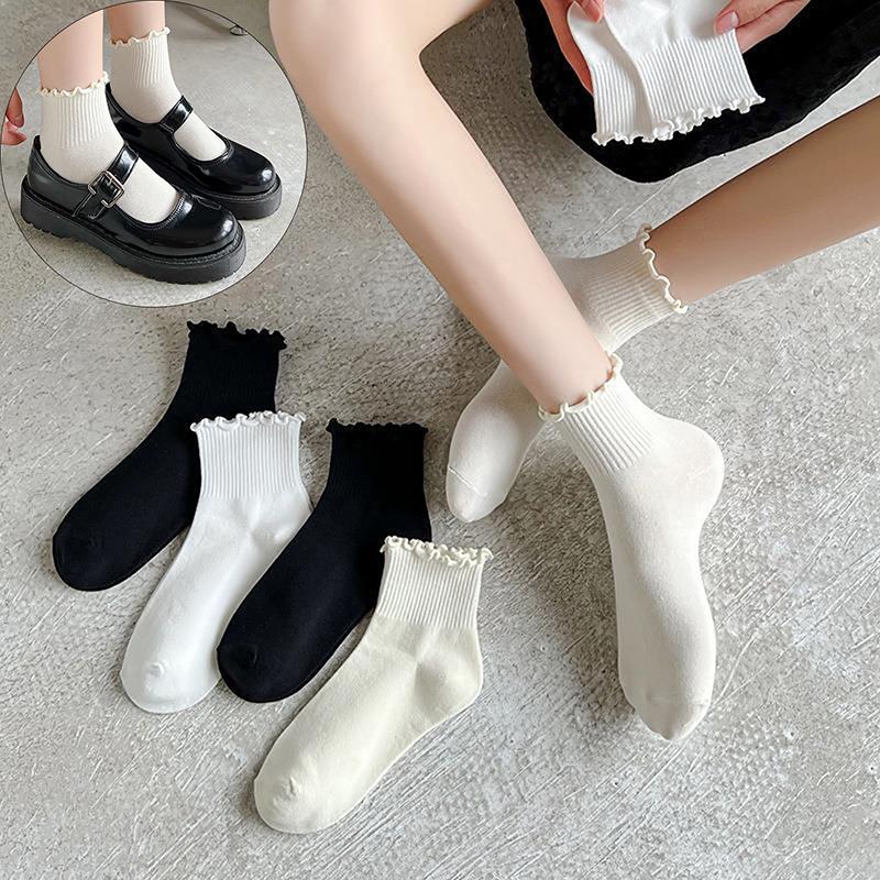 Product Introduction of Vớ Mắt Cá Chân Chất Liệu Bông, Dành Cho Phụ Nữ Và Trẻ Em Gái, Phong Cách Kawaii Dễ Thương Và Hàn Quốc, Thích Hợp Cho Mùa Hè Và Mùa Xuân, Màu Đen Và Trắng, Ống Giữa, Vớ Nhật Bản, Phong Cách INS 18