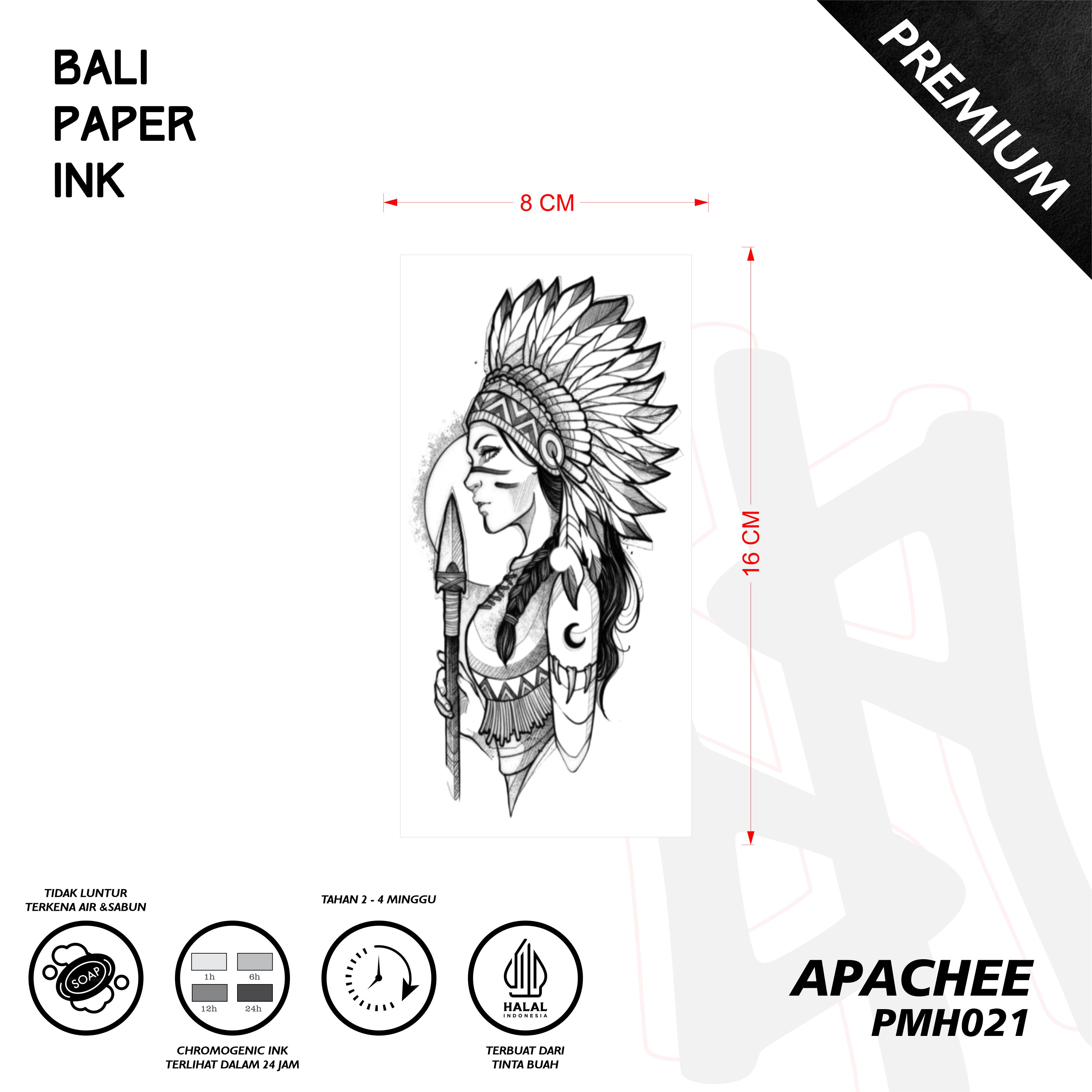 Bali Paper Ink Tato Temporer PMH021 Apache Girl Premium Ketahanan 2-4 Minggu