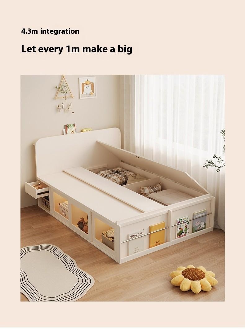Product Introduction of [Pre-order]Children's small-sized bedroom one meter two children's storage high box bed, milk oil wind single bed 2