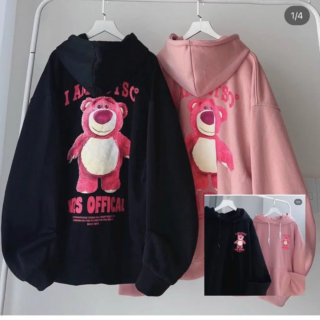 Áo Khoác HOODIE GẤU DÂU Nỉ Bông Nam Nữ Unisex