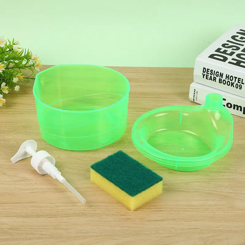 Dispenser Sabun Cuci Piring /Tempat Sabun Cuci Piring /Tempat Sabun Cair Cuci Piring Bentuk Bulat Soap Pump Dispenser 2in1 +Sponge Wadah sabun /Dispenser Sabun Cuci Piring Mangkok 4