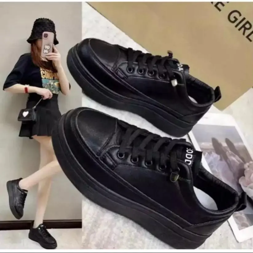 Sepatu sekolah cewek ukuran 37-40 sepatu putih polos hitam polos korean style bisa untuk sekolah nongkrong