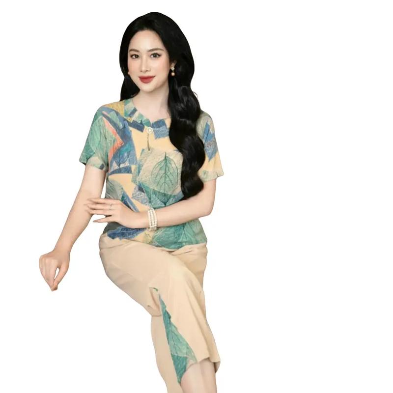 Đồ bộ mặc nhà B9 Loudra shop  Đồ Bộ Trung Niên cho mẹ , Bộ Cổ Tàu Vải Luạ Nhập cao cấp Đồ bộ cho mẹ, mềm mịn thoáng mát, thấm hút mồ hôi Xanh Nhung