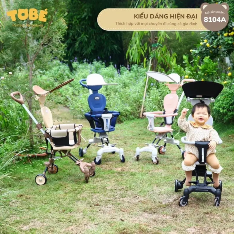 [Voucher Độc Quyền + Quà Tặng] Xe đẩy gấp gọn siêu nhẹ ToBe Plus cho bé từ 6-36 tháng - Kèm Mái che và đệm ngồi 6