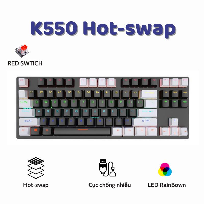 Bàn phím cơ Gaming K550 Ziyou Red Switch - Có Hot-swap TKL 87 phím , LED Rainbow , chống nước