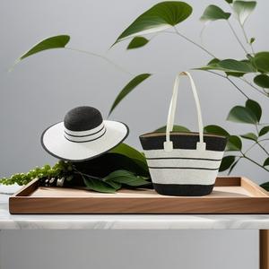 Women's Straw Woven Bag Travel Beach Bag, with Matching Hat, Fashionable and Versatile, Suitable for Travel Matching Shoulder Bag Straw Woven Rattan Woven Bag