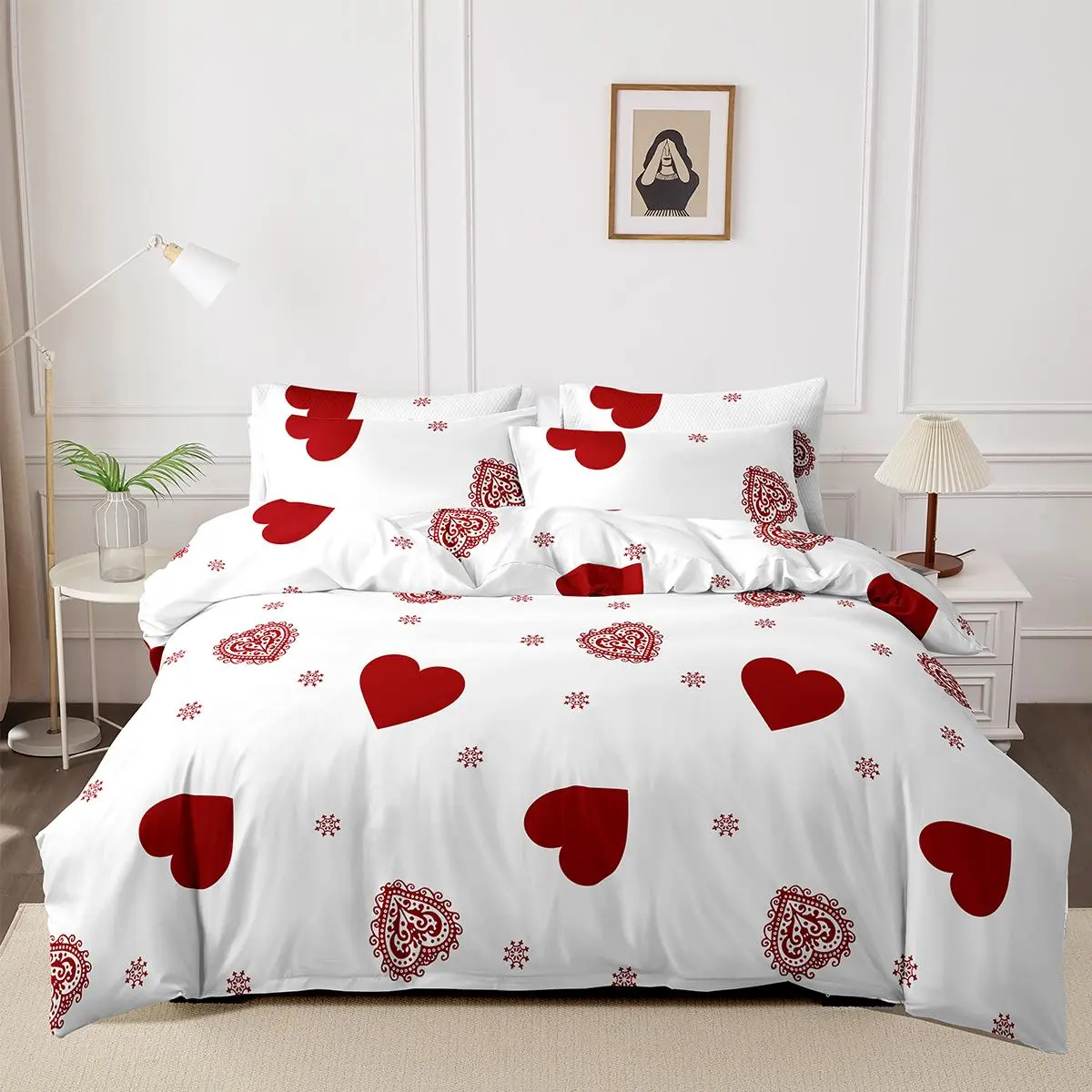 Heart Print Bedding Set, 1 Count Quilt Cover & 2 Counts Pillowcase without Filler, Soft Comfortable Bedding Set for Home Bedroom