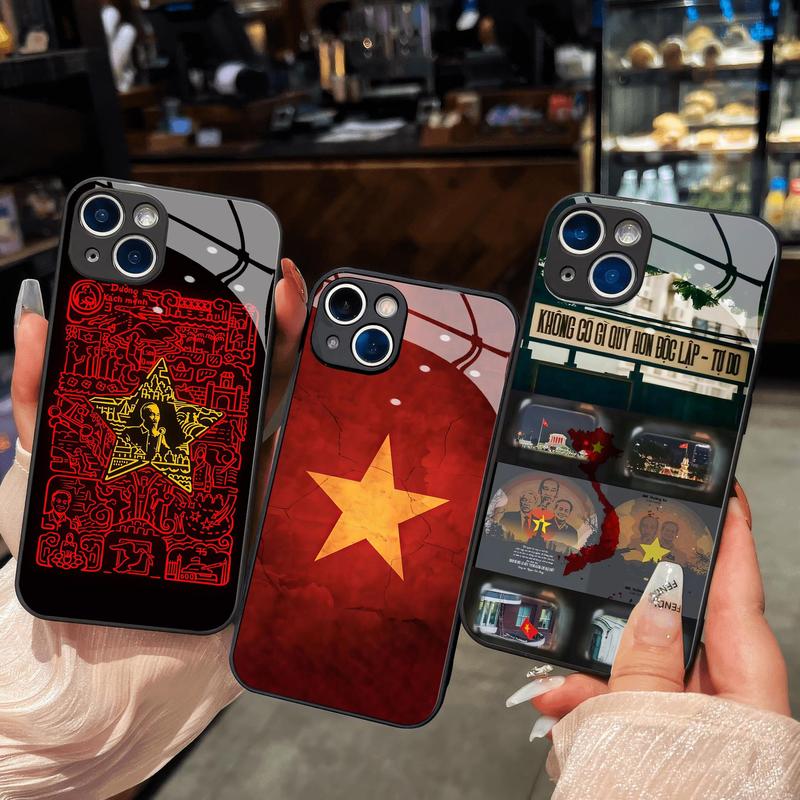 Ốp Kính Cờ đỏ sao vàng Việt Nam dành cho iPhone 17 16 15 14 13 12 11 8 7 6 6s 6p 7p 8p 6g 7g 8g 16e Pro Max XR XS xsmax Plus Air Promax mini Ốp lưng điện thoại di động luxury Lady Case
