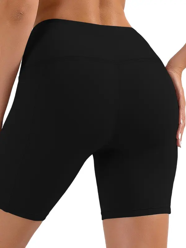 Women's Solid High Waist Pocket Leggings, Casual Comfy Skinny Shorts for Yoga Gym Workout, Ladies Summer Bottoms 2