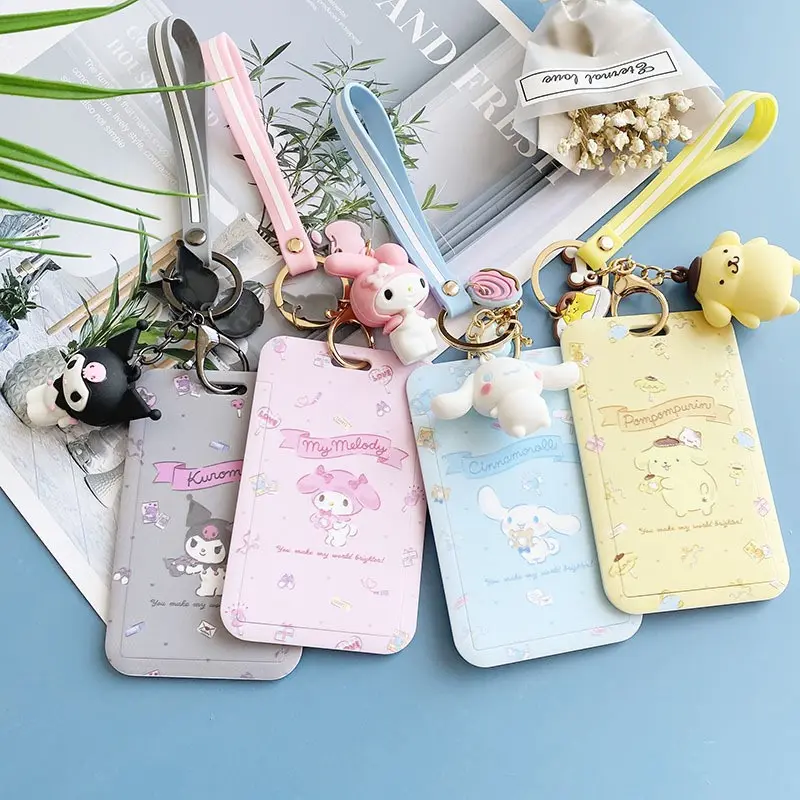 Gantungan Kunci Tempat Kartu Makan Siswa, Kartu Identitas, dan Kartu Transportasi, Penutup Geser Portabel Tempat Kredensial Liontin Roket Hadiah Anak Pelajar dan Pekerja sanrio Beruang Stroberi astronaut