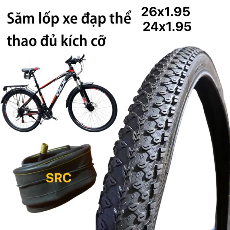 Lốp Vỏ săn ruột xe đạp địa hình cỡ 26x1.95 và 24x1.95 chính hãng SRC cao su Sao Vàng 0