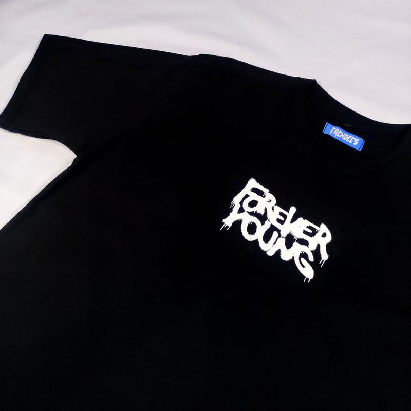 TRNDS REGULER OVERSIZE T-Shirt /  Baju kaos pria hitam FOREVER YOUNG - TM012 Combed Kain 1