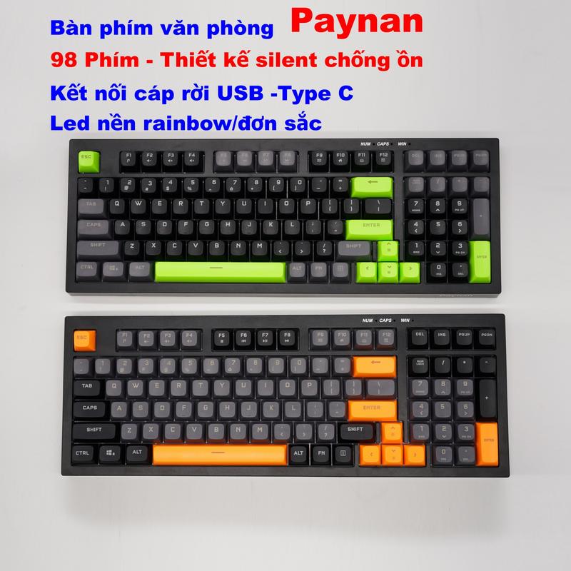 Bàn phím văn phòng Paynan chống ồn 98 phím led nền rainbow hoặc đơn sắc nhiều hiệu ứng keycap mix nhiều màu sắc