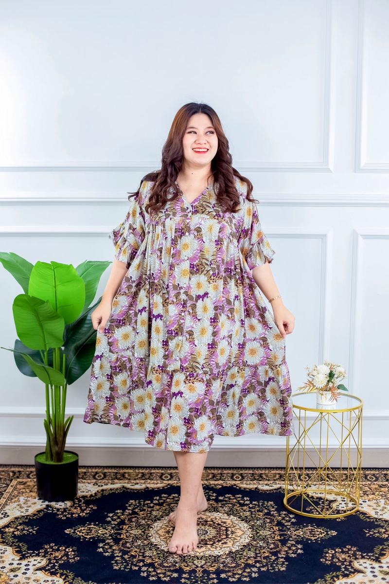 Product Introduction of Jeffeline Daster Jumbo LD 160-180 Bigsize Rayon Premium Grade A Adem Lembut Halus Motif Lucu Barbie Bunga Marble Leopard Macan Leher Vneck Lengan Loncheng Busui Friendly Murah Free Crunchy Bumil Kancing Kerah Tangan Dress Crinkle Midi Wanita 24
