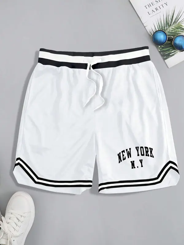Men's Letter Print Basketball Shorts, Casual Breathable Comfortable Shorts for Summer, Men's Bottoms for Daily Wear 1