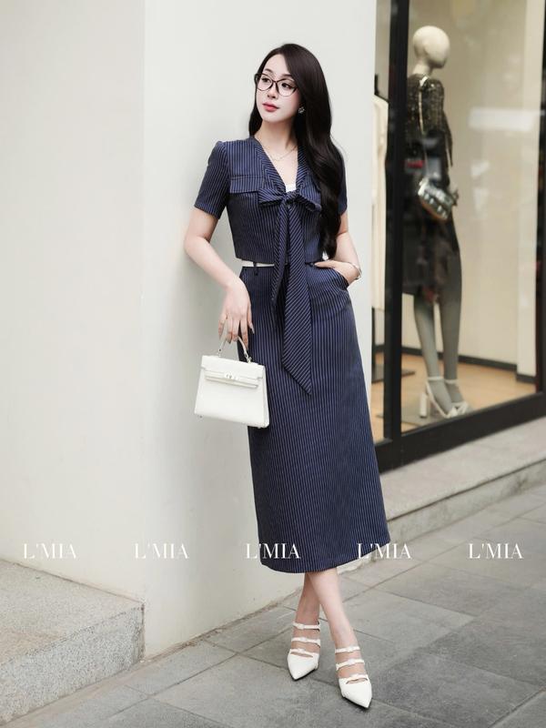 Set đầm công sở, dự tiệc màu xanh navy (xanh đậm) thanh lịch, sang trọng thương hiệu L'MIA Design 1