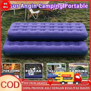 ✦Kirim Stok Lokal✦ Tiup Air Bed Queen Kemah Indoor dan Outdoor Anti-kempes Kasur Kasur Angin Paket Kasur Angin Double Biru  Paket Kasur Tiup Air Bed Double pompa manual