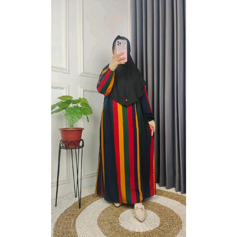 DASTER GAMIS RAYON PREMIUM TANGAN PANJANG KERUT Karet Muslim Wanita Casual Fit 2
