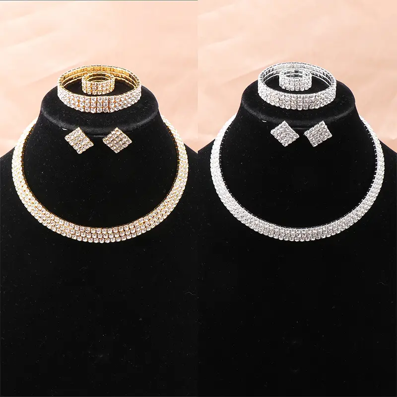 4Pcs/set Bridal  Set Necklace Bracelets Ring Earrings Set Super Gorgeous Luxury Shiny Fashion  Party Gift