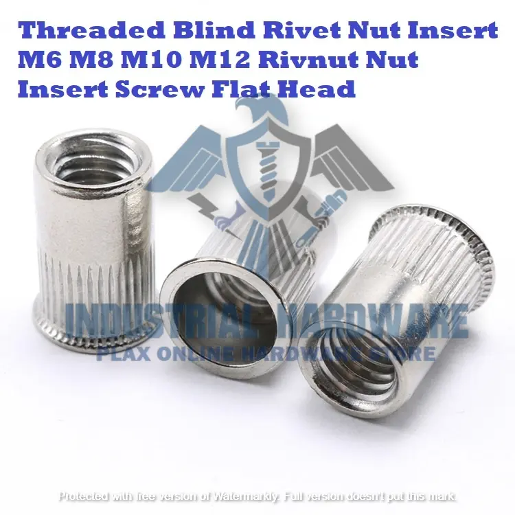 M6 - M12 Metric Threaded Blind Rivet Nut Insert M6 M8 M10 M12 Rivnut Nut Insert Screw Flat Head