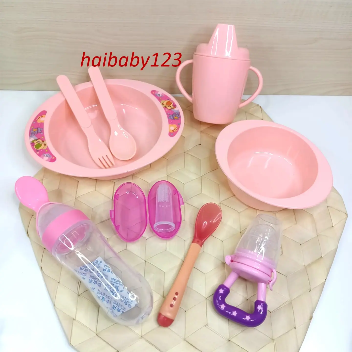 Paket alat makan bayi mangkok sendok gelas spout minum baby feeder empeng buah botol sendok silikon