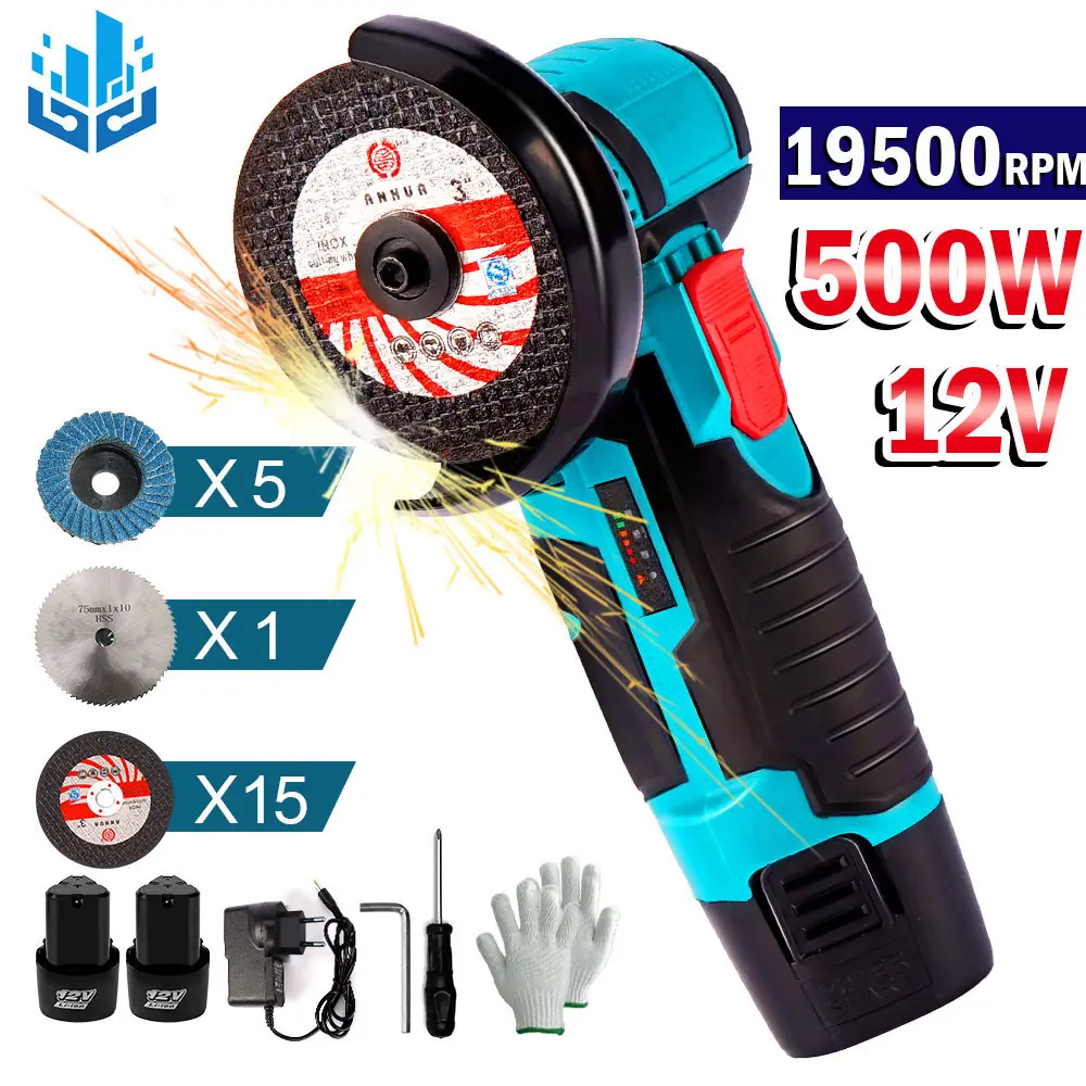 12V Brushless Mini Grinder Cordless Recharging Angle Grinder Metal Wood Cutting Grinding Polishing Machine Electric DIY Tools