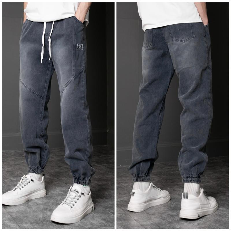 Quần jean jogger nam màu xám và đen bó gấu lưng chun có dây buộc mới Menswear Có Túi Pants