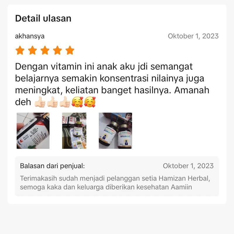 Vitamin Otak Anak Speech delay dan Hiperaktif Peningkat Daya Ingat Kecerdasan Atasi Keterlambatan Berbicara serta Kesehatan Otak BRAINOVIT isi 50 kapsul 5