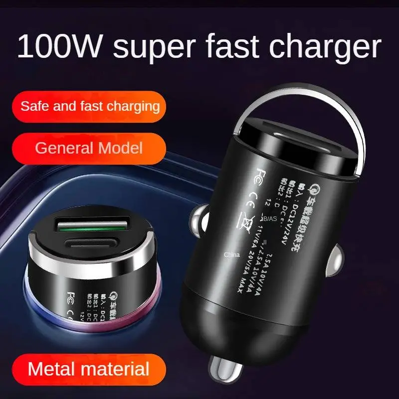 100W Mini Car  Charger , Car 12V/24V Converter Plug , Car    Usb Expansion Plug For iPhone / Oneplus  /Samsung / Vivo /Oppo /Huawei /Glory Mini Invisible Dual Port Car Charger car  charger fast charging