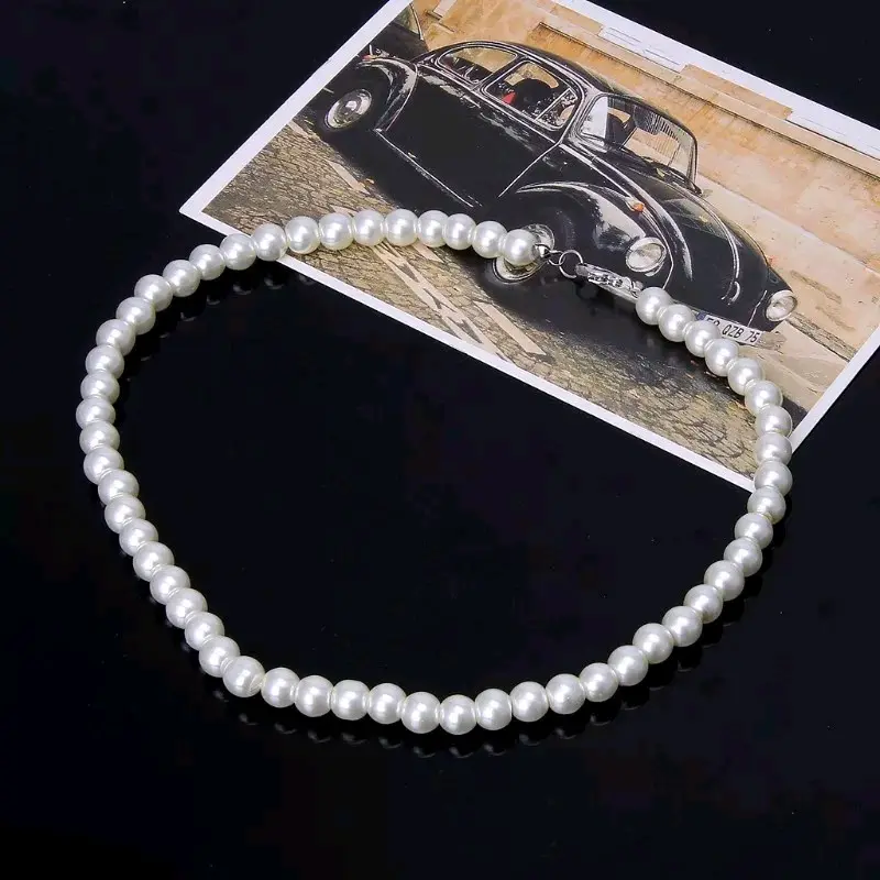 Ivory White Glass Pearl Necklace Set, Unisex