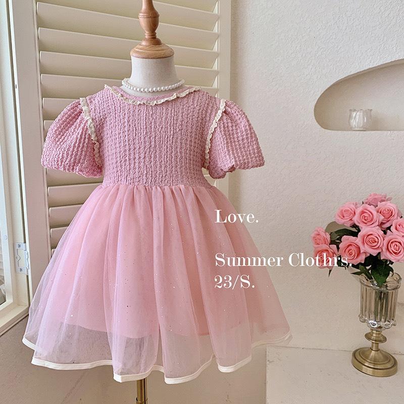 [SALE LẺ SIZE] Váy công chúa nơ sau phối ren đen/hồng 12-24kg 0