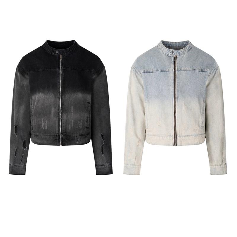 Áo Khoác Denim Jean form CROP Nam Nữ Menswear có Túi Có Cổ Jacket . [072]