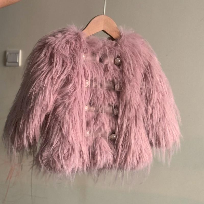 (Hanglee.review ) Áo Khoác Lông Thỏ Trần Bông Phối Cúc Ngọc Cho Bé Gái 12kg Đến 22kg