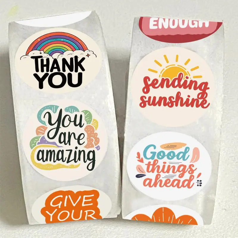 Thank You Sticker Roll, 500pcs/roll Waterproof Self Adhesive Decorative Sticker, DIY Decals for Gift Greeting Card Water Bottle Laptop Phone 4