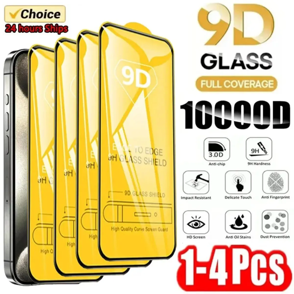 DAJII 1-4Pcs 9D Ultra HD Full Cover Tempered Glass Compatible For iPhone 16 15 14 13 12 11 Pro Max Plus Tempered Glass Screen Protector