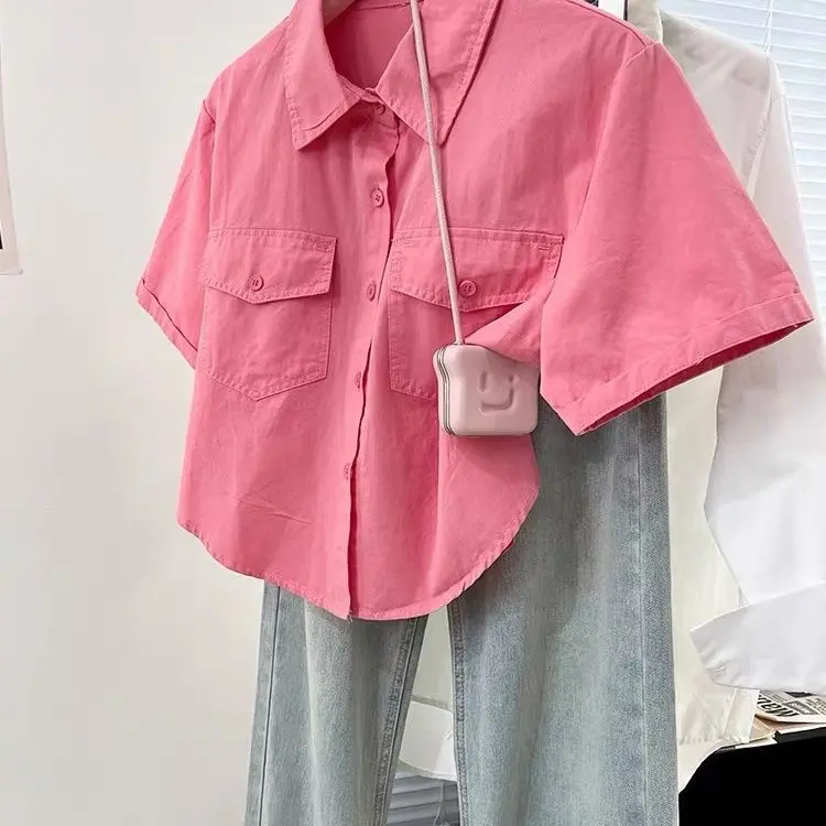 Áo Sơ Mi Cotton Ngắn Tay, Dành Cho Nữ, Thiết Kế Đẹp, Hàng Mới Về Mùa Hè 2024, Áo Khoác Nữ, Độc Đáo, Ngắn Nhỏ Top Women