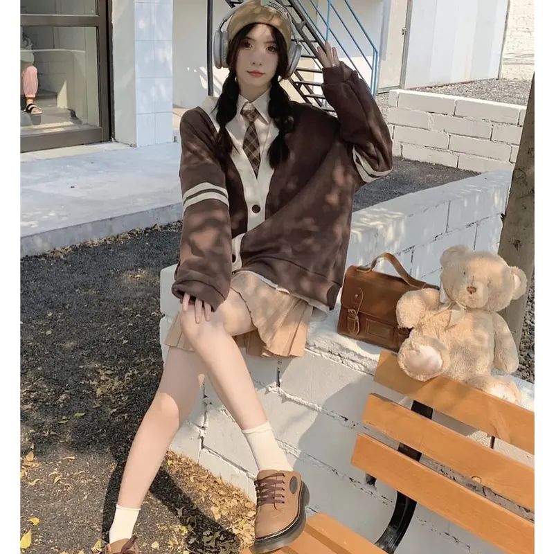 CARDIGAN WANITA - STRIPY OUTHER CARDIE SWEATER OVERSIZE - OUTER Fit Fleece 3