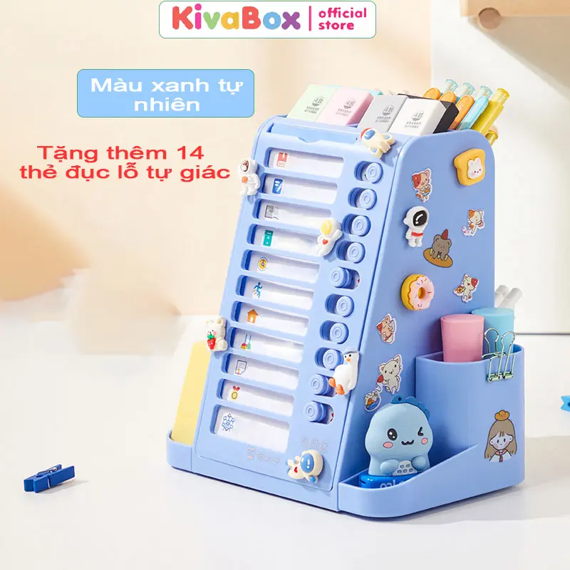 Kivabox Đồ dùng văn phòng phẩm hộp đựng bút để bàn nhiều ngăn màu sắc đa dạng 2 trong 1 gồm bảng tự kỉ luật, lên danh sách công việc cần làm dành cho các bạn học sinh Nhựa 0