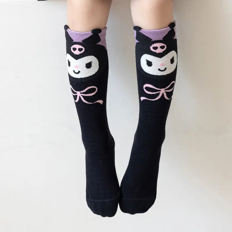 Vớ Cotton Nguyên Chất, Thiết Kế Anime Kuromi Kawaii, Dành Cho Trẻ Em, Vớ Dài Trung Bình Cô Gái Hoạt Hình Dễ Thương, Vớ Bắp Chân Lưới Hình Thoi 7