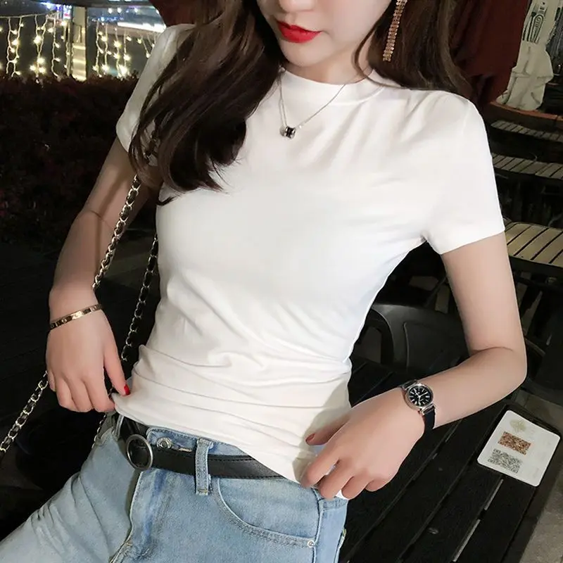 2024 new summer U-neck design T-shirt for women hot girl Summer: slim fit crop top 2024