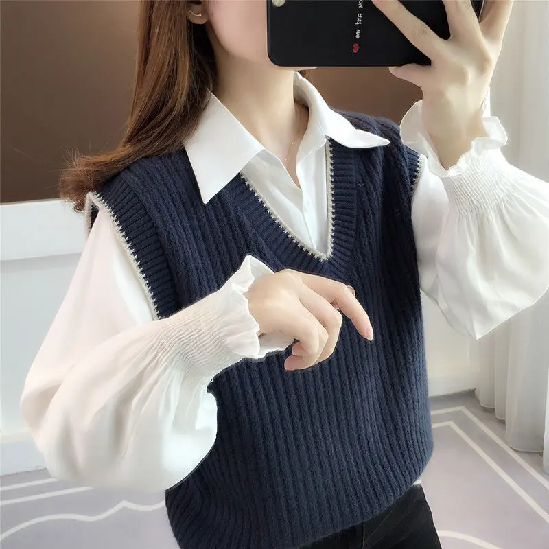Áo Ghi Lê Vest, Bộ Hai Mảnh, Áo Sơ Mi Mới, Áo Ghi Lê Len Nữ, Dệt Kim, Phù Hợp Bên Trong, Thích Hợp Cho Trang Phục Mùa Xuân Và Mùa Thu, 2024 Top