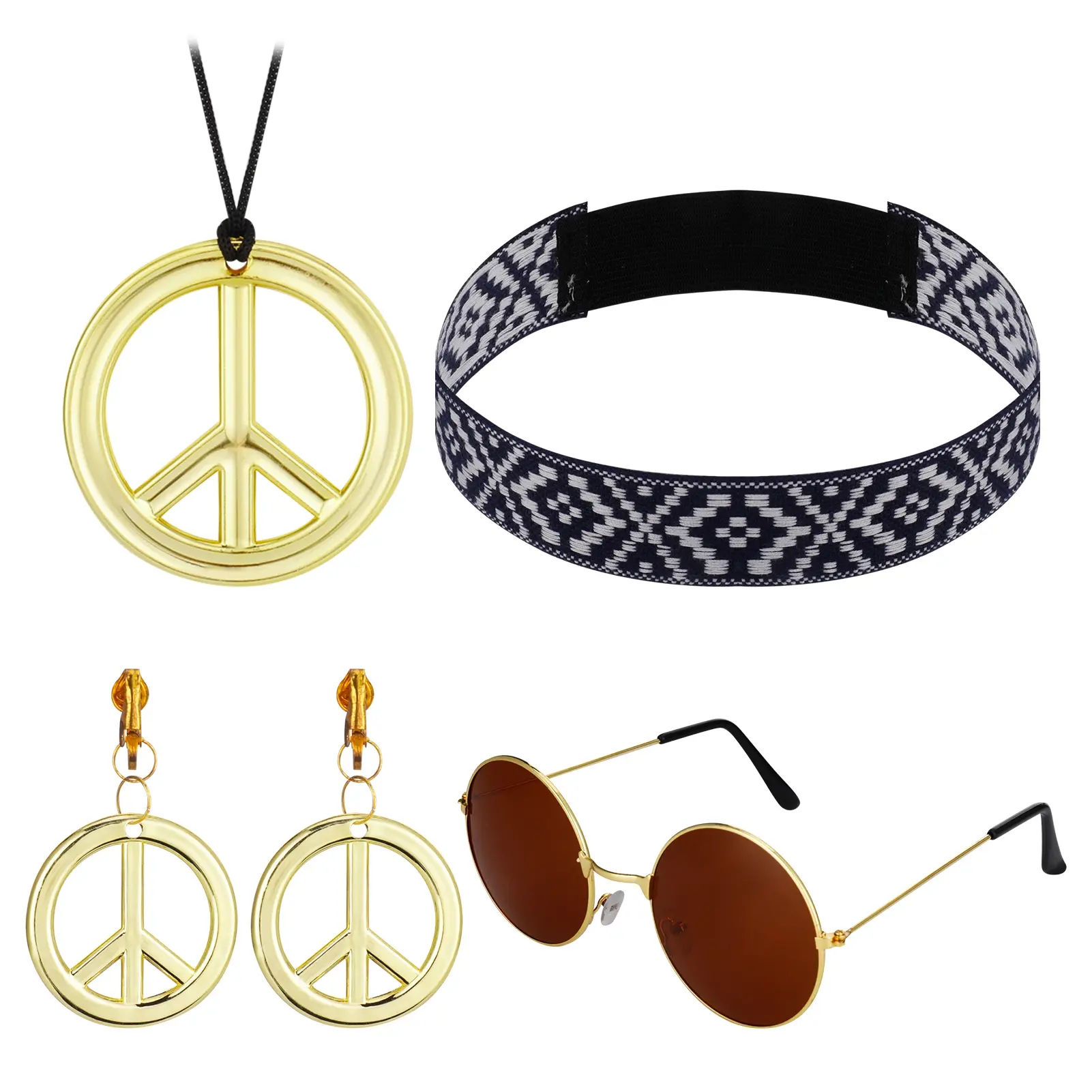 1 set Hippie Costume Set for Women Kit Bohemia Headband for 60s 70s Party Accessories