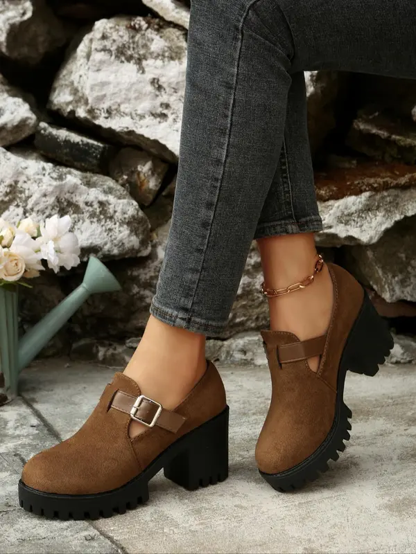 Women's Fashionable Solid Color Platform Mary Janes Shoes, Casual Comfortable Thick Sole Slip-on Shoes for Daily Wear, Female All-match Round Toe Shoes for Spring & Autumn, Girl 2