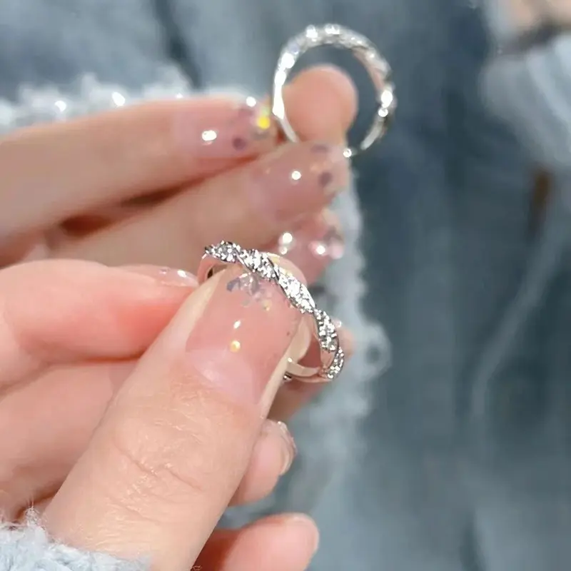 Twist Small Diamond Ring Twin Open Fashion Simple Basic Simple Bracelet Cube Sugar Ring Student Gift